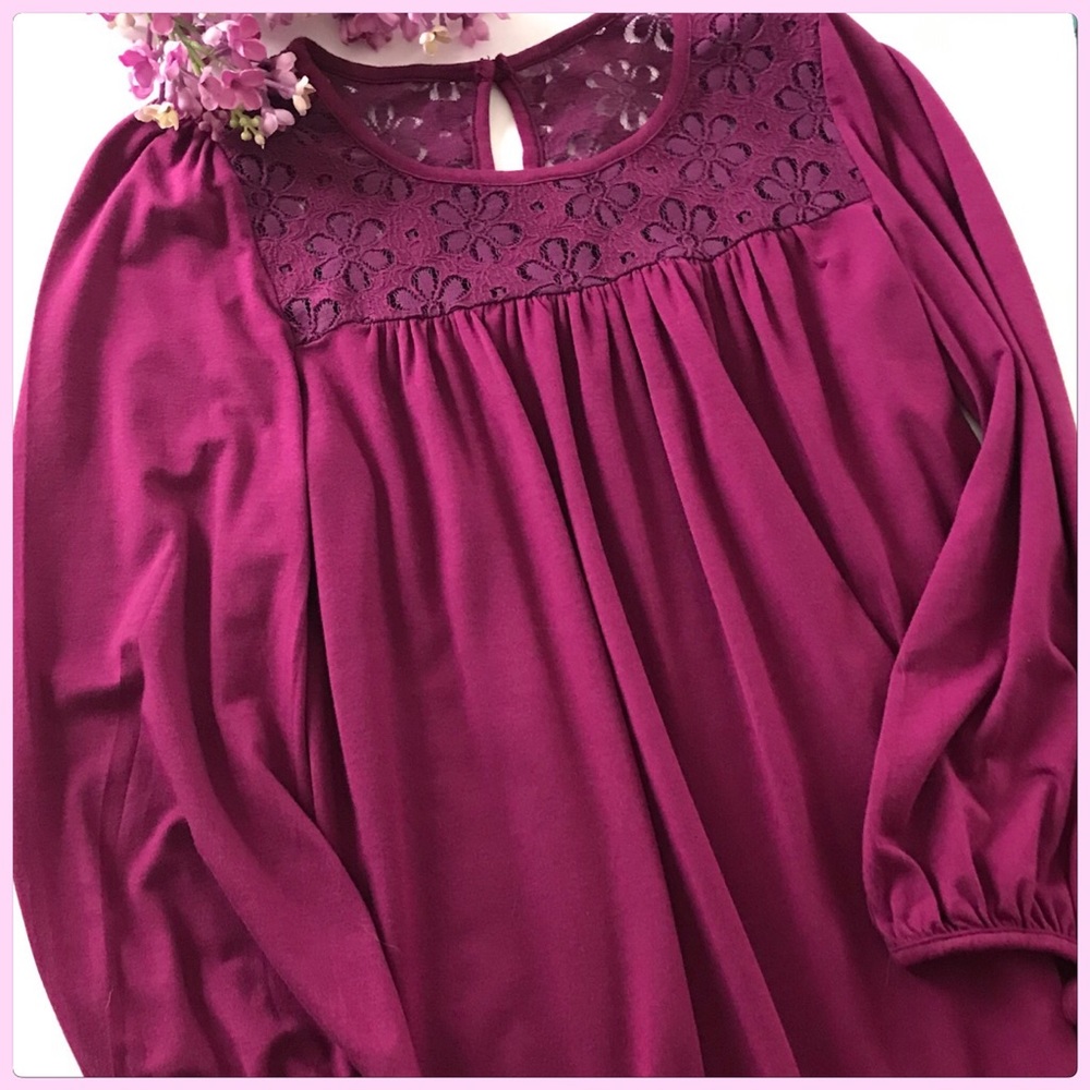Purple Crochet Lace Daisy Flower Blouse Size S - Picture 6 of 8